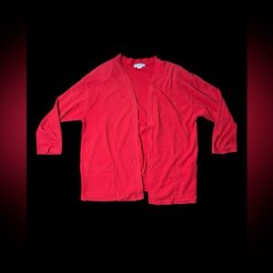 Red Ribbed Open Cardigan